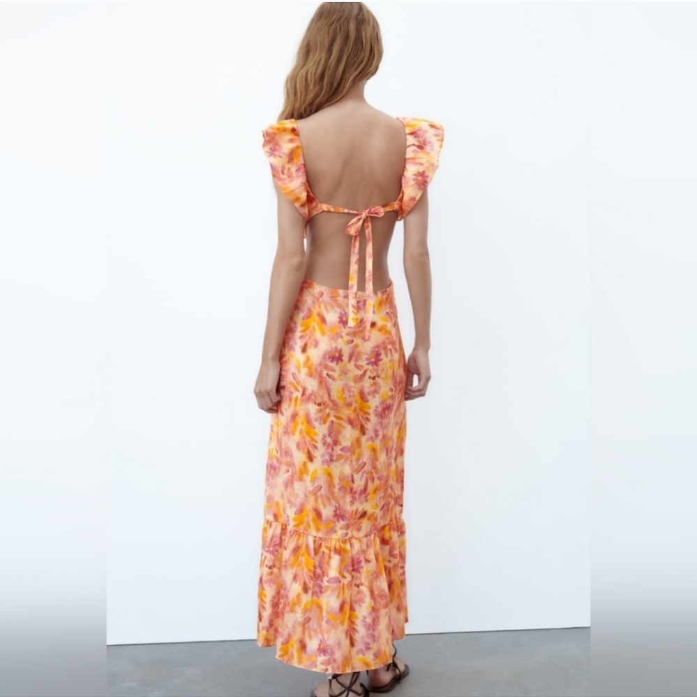 ZARA MAXI DRESS Printed Orange SIZE L & XL - Picture 16 of 16